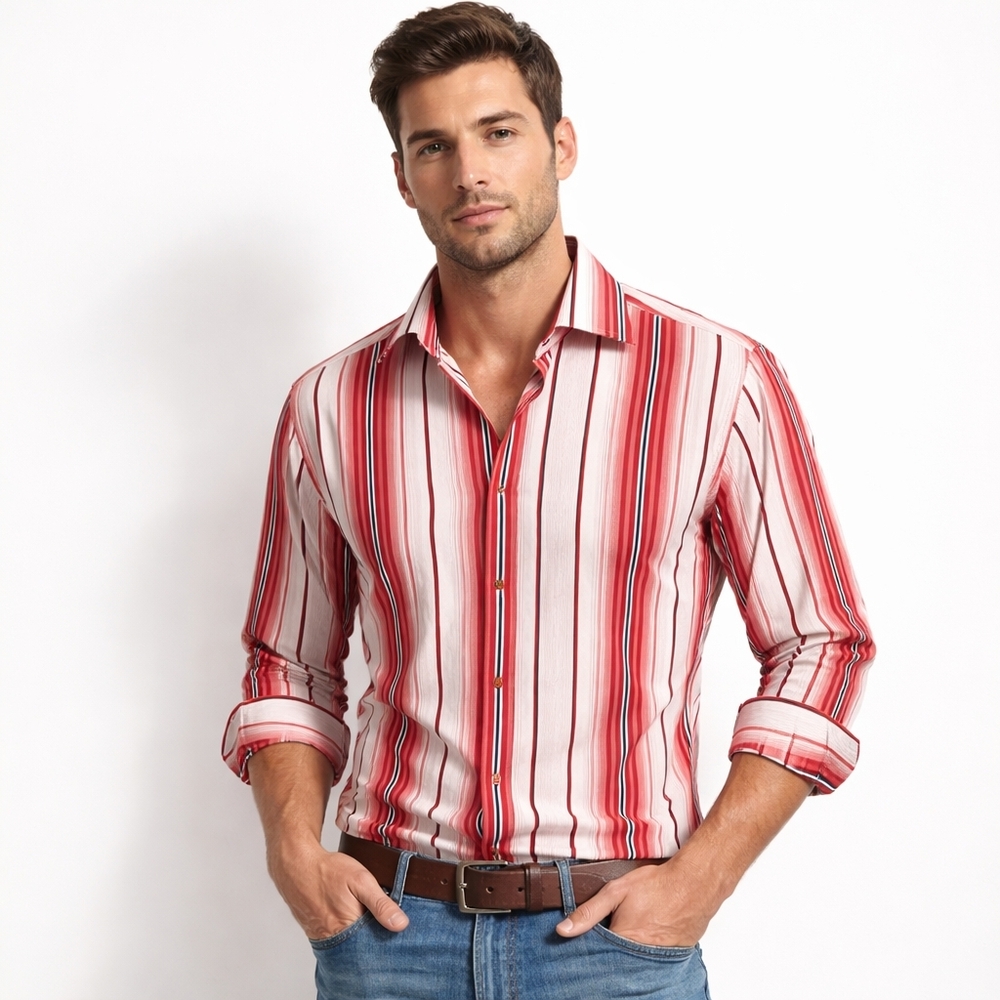Roar Red White Striped Button Down Shirt Long Sleeve Cotton Blend Size M